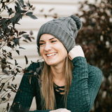 Dark Grey Satin Lined Cable Knit Hat