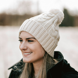 Cream Satin Lined Cable Knit Hat